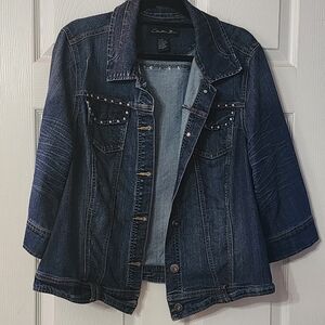 CHRISTINA ZINN Dark Indigo Jean Jacket with Studded Pockets Stretch 2X